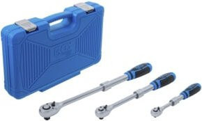 BGS 3-teiliger ausziehbarer Umschaltknarren-Satz mit Außenvierkant in Blau (1/4 Zoll, 3/8 Zoll, 1/2 Zoll) - Bild 1