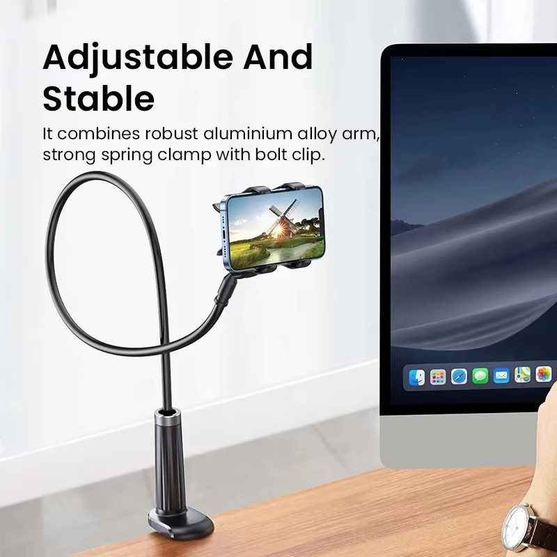 Flexibler Telefonhalter Ständer in Schwarz mit 90 cm langem Arm und 360 Grad Drehung für Smartphones und Tablets von 3,5 bis 6,7 Zoll - Bild 2