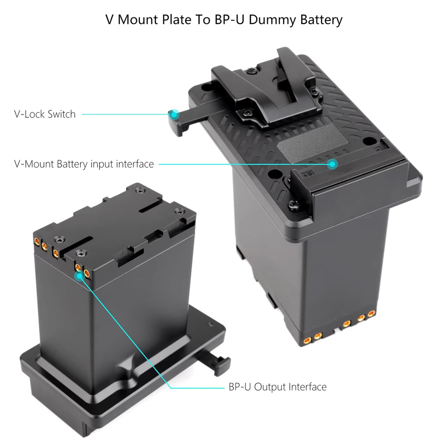 Probty V-Mount Batteriehalterung für BP-U Dummy-Akku in Schwarz für Sony BP-U60 BP-U30 BP-U90 PXW-Z280 X280 FS5 FX6 X160 X180 - Bild 3