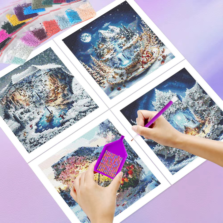 HUACAN 4er Set Diamond Painting Winterlandschaft mit Mosaik-Motiven Regenschirm und Tasse, Multicolor, mit runden Bohrern zur Heimdekoration - Bild 2