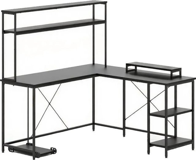 Costway L-förmiger Gaming Schreibtisch in Schwarz mit modernem Design für Home-Office und Gaming - Bild 1