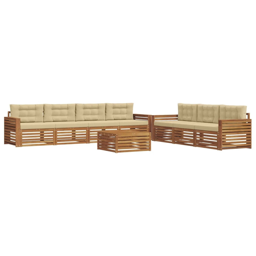 vidaXL Outdoor-Sofagarnitur 8-teilig in U-Form aus Akazienholz mit Kissen, Natur und Beige - Bild 2
