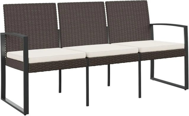 furnicato Gartenbank 3-Sitzer aus PP-Rattan mit Kissen in Braun, B/T/H: 152,5 x 77,5 x 77,5 cm - Bild 1