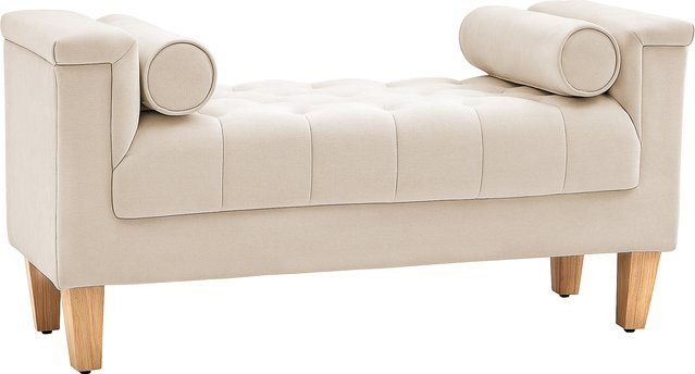 HOMCOM Polsterbank mit Chenille-Bezug und Armlehnen in Beige, Sitzbank mit 2 Zylinder-Kissen und Holzrahmen für Schlafzimmer, Wohnzimmer oder Flur, B/T/H: 115 x 44 x 58 cm - Bild 1
