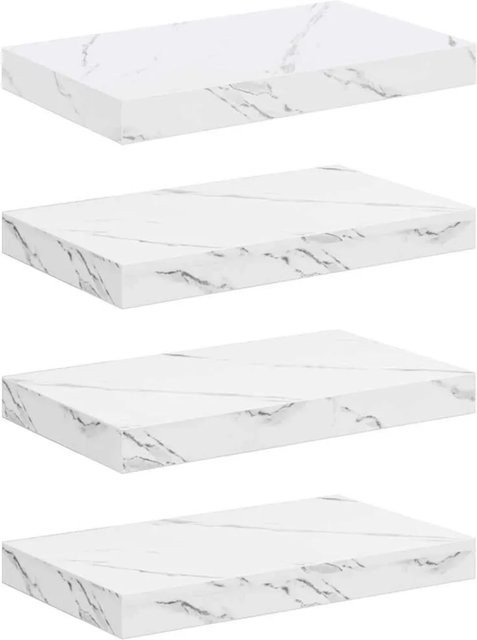 Set aus 4 vidaXL Wandregalen in Weiß Marmor Optik, modern und matt, B/T/H: 40 x 23,5 x 4 cm - Bild 1