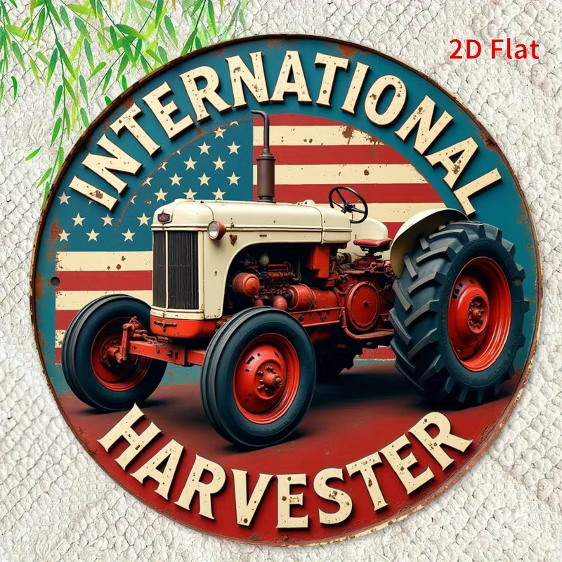 Potdemiel Vintage Metallschild International Harvester Traktor Design, rund, mehrfarbig, Durchmesser: 19,81 cm - Bild 5
