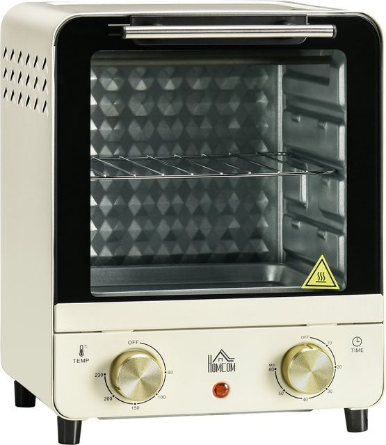 HOMCOM Minibackofen 15L mit Umluft und 1000W, Pizza-Ofen mit Timer und Backblech sowie Krümelblech, cremeweiß - Bild 1