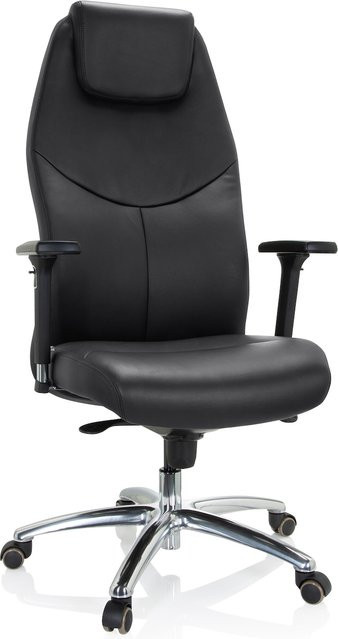 hjh OFFICE Profi Chefsessel FERRARA in Schwarz aus Leder mit 3-fach verstellbaren Armlehnen - Bild 1