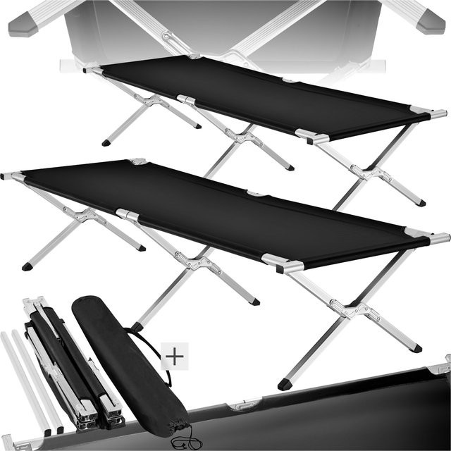 tectake 2er Set klappbare Feldbetten aus Aluminium in Schwarz, B/T/H: 190 x 70 x 45 cm - Bild 1