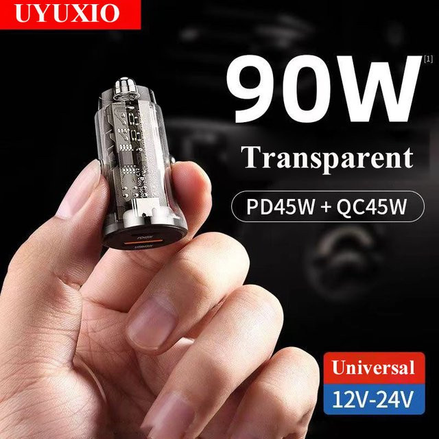 EDEBA USB-C Autotelefon-Ladegerät 90 W transparent mit 45 W PD Superschnellladeadapter für iPhone, iPad, Samsung, Oppo, Huawei und Vivo - Bild 1