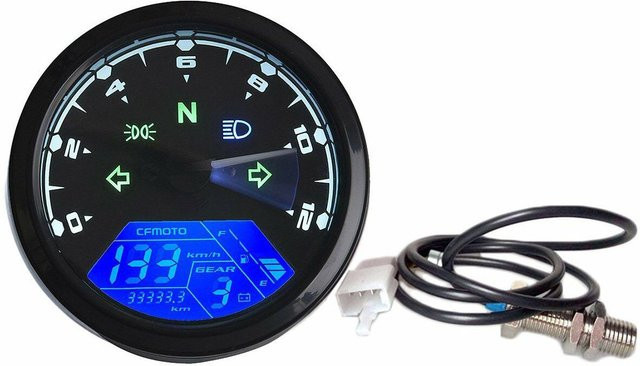 Universal Motorrad Tachometer mit LCD Digitalanzeige, 6 Gänge, 12000 U/min und Hintergrundbeleuchtung, schwarz - Bild 1