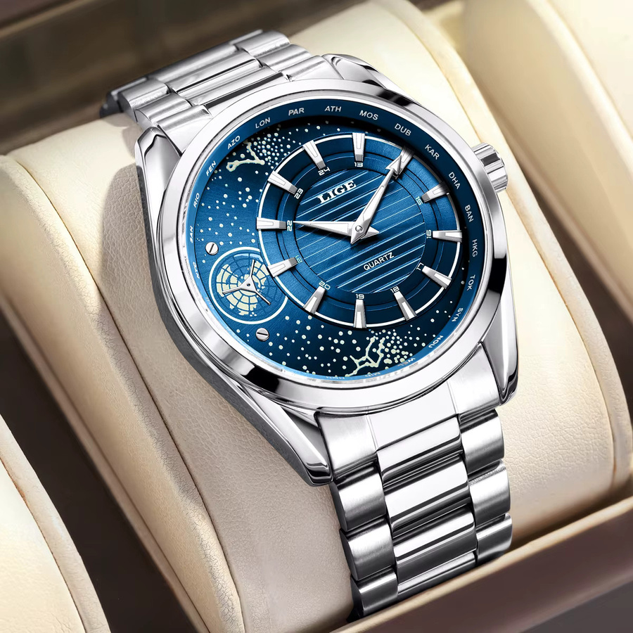 LIGE Armbanduhr Quarz, Edelstahl, Blau, Herren - Bild 6