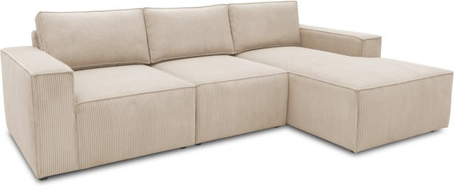 DOMO Cannes Ecksofa mit Longchair in Beige, L-Form mit Schlaffunktion und Armlehnen, B/T/H: 273 x 172 x 100 cm - Bild 1