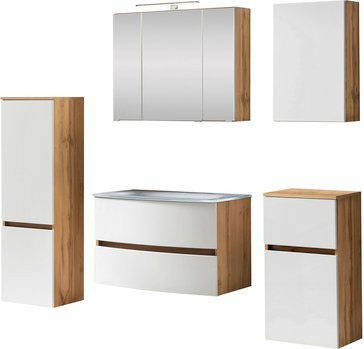 HELD MÖBEL Waschtisch-Set KOPENHAGEN in Weiss, 7-teilig, modern mit LED-Beleuchtung - Bild 1
