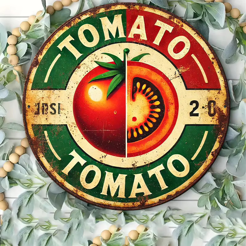 Potdemiel Vintage Tomaten Wandkunst aus Metall, runde Wanddekoration mit floralem Design, Mehrfarbig, Durchmesser: 19,8 cm - Bild 3
