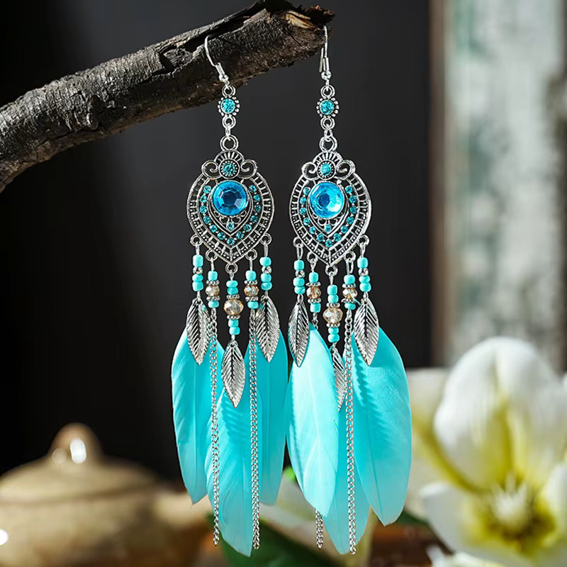Euroufuya Ohrringe, Blau, Kristall, Boho, Damen - Bild 2
