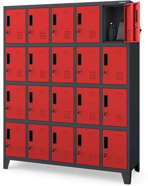 JAN NOWAK Schließfachschrank Spind ROBERT mit 20 Fächern, Anthrazit-Rot, H: 172 cm, B: 136 cm, T: 45 cm - Bild 1