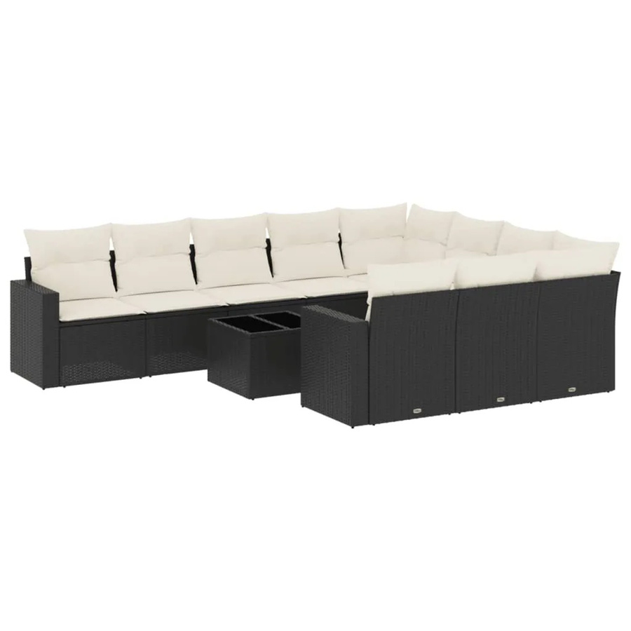vidaXL 11-tlg. Garten-Sofagarnitur in L-Form aus Poly-Rattan mit Kissen in Schwarz - Bild 2