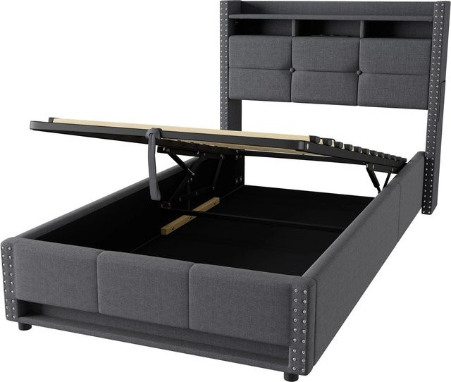 okwish Polsterbett mit modernem Design und USB-Ladeport in Grau, B/T/H: 90 x 200 x 107 cm - Bild 1