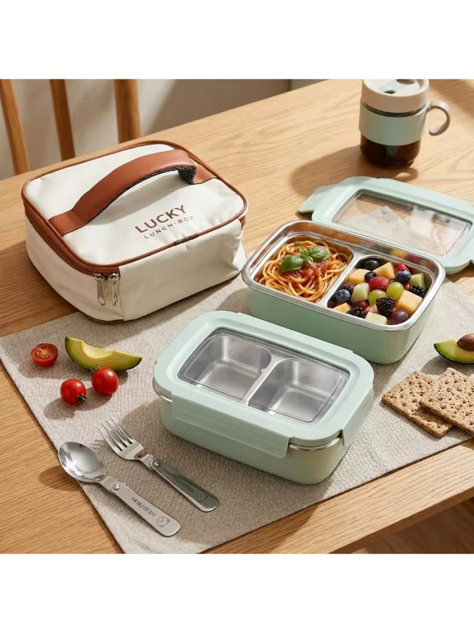 WORTHBUY Bento-Lunchbox aus Edelstahl 304 mit Fächern, auslaufsicher und mikrowellengeeignet, in Pink oder Grün - Bild 5