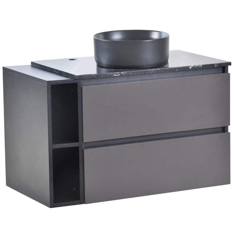 Aosom Waschbeckenunterschrank modern hängend mit Keramik Waschbecken und 2 Schubladen, Schwarz-Grau, B/T/H: 80 x 44 x 60,5 cm - Bild 2