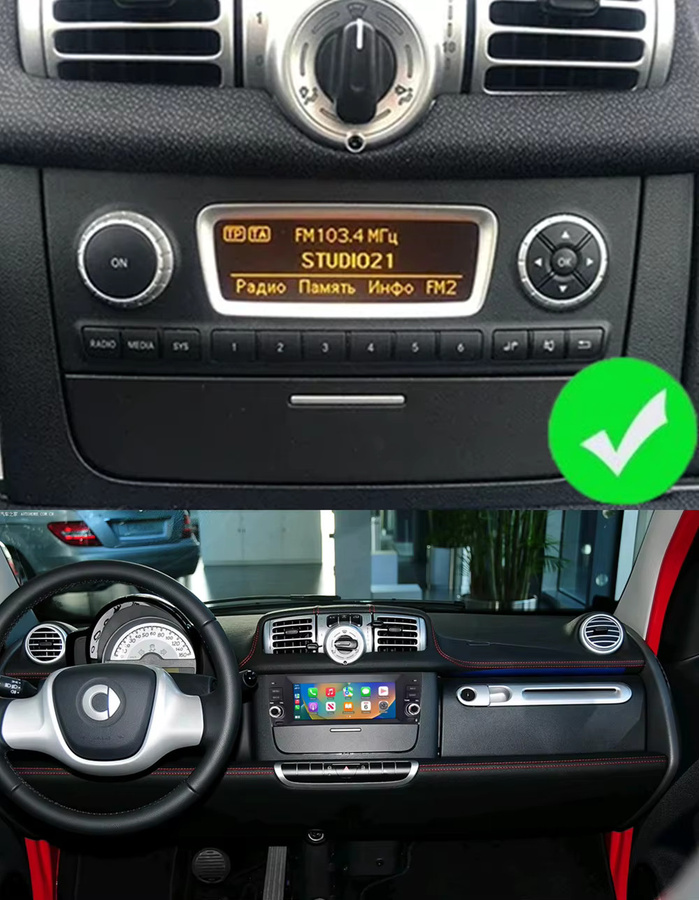 YAYP Kabelloses CarPlay und Android Auto Radio für Smart Fortwo 451 (2005 - 2015) mit GPS, Bluetooth, RDS und DSP in Schwarz - Bild 3