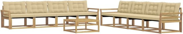 vidaXL Outdoor-Sofagarnitur aus Akazienholz mit Textilene-Bezug in Weiß und Beige, 9-teiliges Set bestehend aus Tisch, Mittelsofas, Armlehnen und Kissen, B/T/H: 79 x 79 x 37 cm - Bild 1
