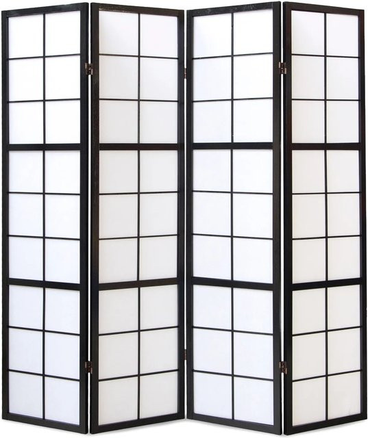 Homestyle4u 4-tlg. Shoji Paravent aus Holz und Reispapier in Schwarz, Höhe: 176 cm, Breite: 175 cm - Bild 1