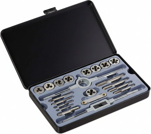 Relaxdays Gewindeschneider Set aus Carbonstahl und Zinklegierung, 22-teilig, Farbe Silber, B/T/H: 25 x 15,5 x 2,5 cm - Bild 1