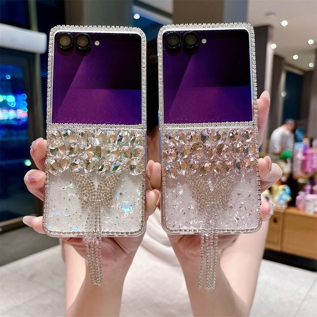 Luxus Glitzer Diamant Schmetterling Strass Handyhülle für Samsung Galaxy Z Flip 3 4 5 6 7 FE in Pink Multicolour Stoßfeste Schutzhülle - Bild 1