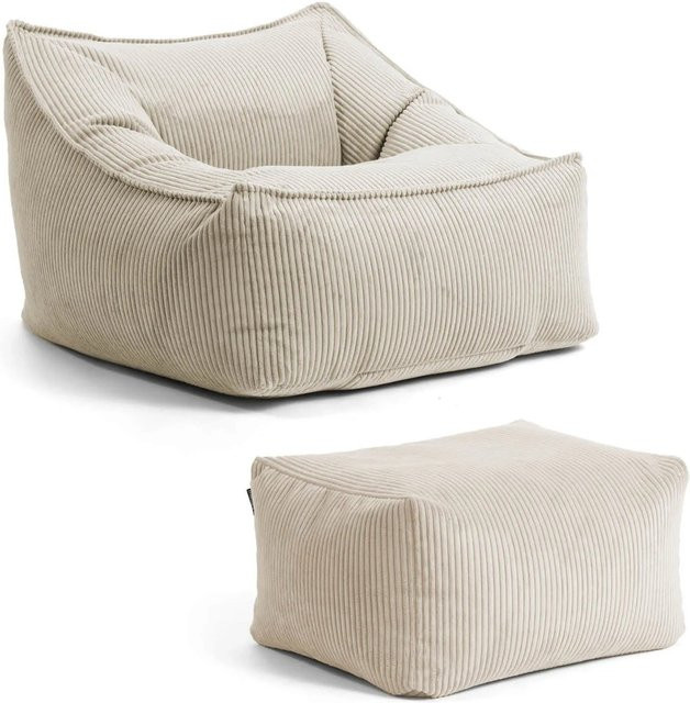 mokebo Sitzsack Sessel Der Lümmel XXL mit Hocker aus Cord in Beige - Bild 1