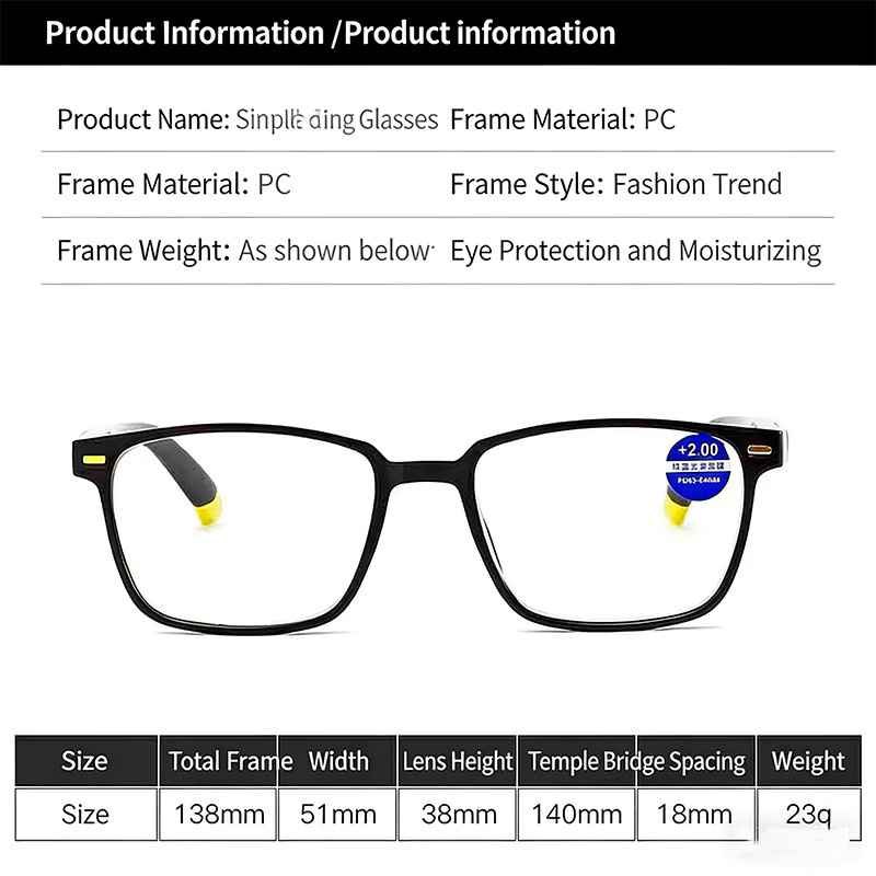 CHUANCHEN Lesebrille, Vollrand, quadratisch, Unisex, schwarz - Bild 2