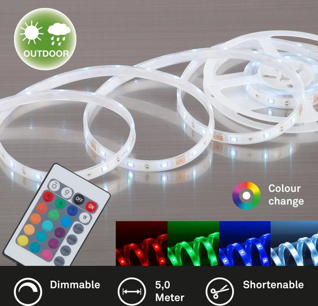 Briloner Außen-LED-Flexband RGB Multicolour, 5 m, dimmbar mit Fernbedienung, IP44 - Bild 1