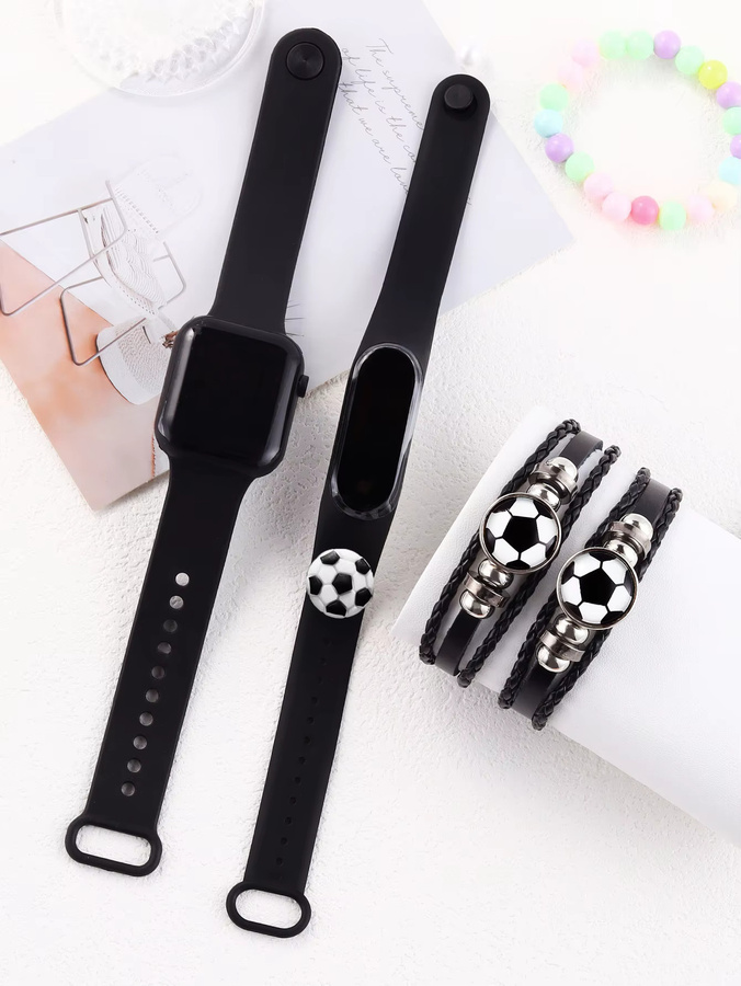 Freizeit-Sportuhr mit ovalem Silikon-Display und Fußball-Lederarmband in Schwarz inklusive Euro-Fußball-Set als Geschenk - Bild 3