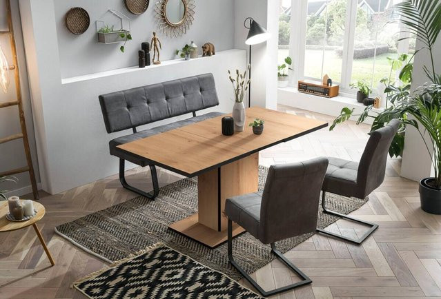 Essgruppe Hela Luise I in Eiche und Anthrazit mit Microfaser-Polsterung im Industrial-Stil, B/H/T: 160 x 76 x 80 cm - Bild 1