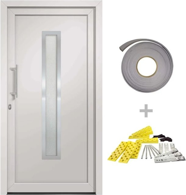 vidaXL Haustür in Weiß mit Glaseinsatz, modern, Material: Aluminium und Stahl, B: 108 cm, H: 200 cm - Bild 1