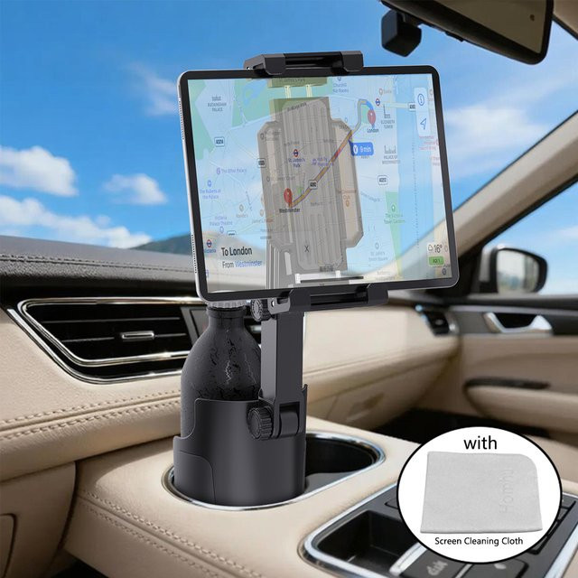 Homhu 3-in-1 Auto-Becherhalter mit Tablet- und Smartphone-Halterung sowie Mikrofasertuch, 360-Grad-Drehung, in Schwarz oder Orange - Bild 1