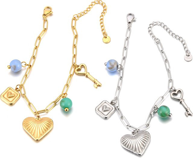 Lokaer Armband Edelstahl, Gold, Herz Blume Stein, Damen - Bild 1