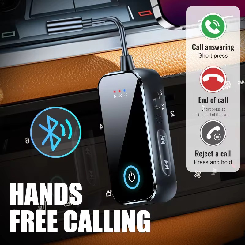 Kebidumei 2 in 1 Bluetooth 6.0 Audio Sender und Empfänger mit Mikrofon, HiFi Stereo Wireless Adapter mit 3,5 mm Klinke, Schwarz - Bild 2