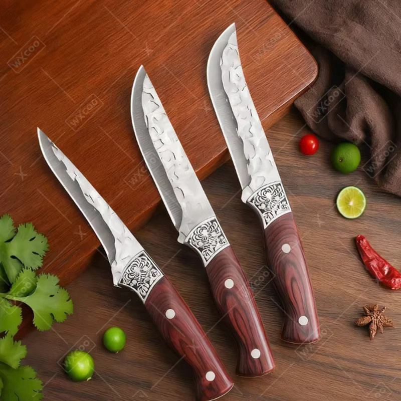 WXCOO Handgeschmiedetes Metzgermesser-Set aus Metall in Braun, Multifunktionales Ausbeinmesser und Professionelles Fleischbeil für deine Küche - Bild 4