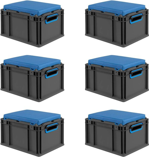 PROREGAL Sparset 6x Eurobox Nextgen Seat Box Blau/Schwarz, H x B x T: 26,5 x 30 x 40 cm, 20 Liter - Bild 1