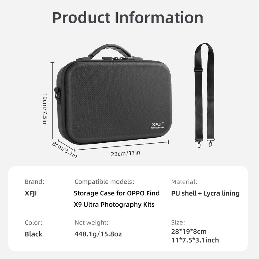 XFJI Stoßfeste Hartschalen-Aufbewahrungstasche für OPPO Find X9 Ultra Telekonverter und Fotografen-Zubehör, Schwarz - Bild 5