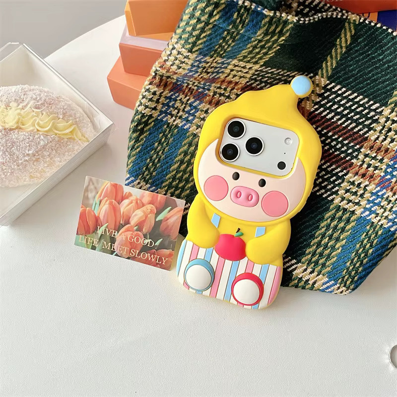 MUQGEW Silikon Handyhülle mit Cartoon-Schwein Motiv für iPhone 17 16 15 14 13 Pro Max Plus, stoßfeste Schutzhülle in Streifen-Design - Bild 4