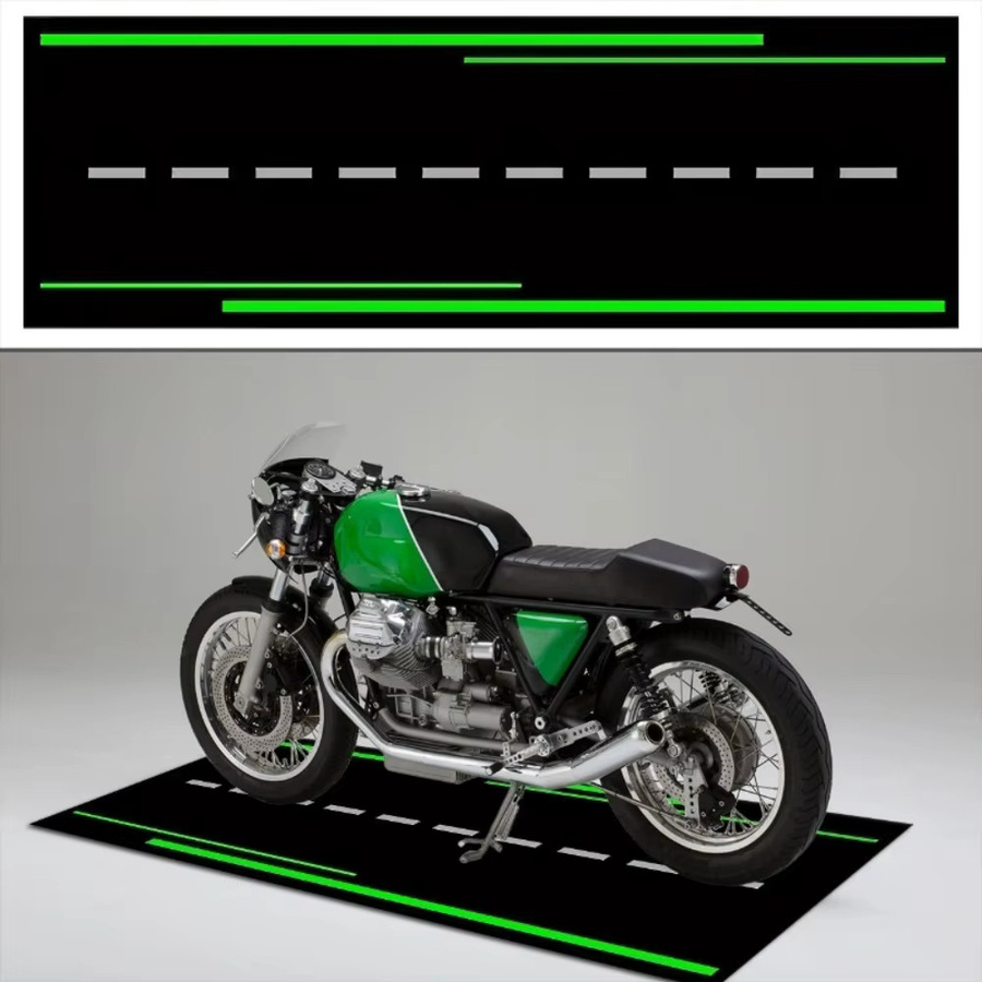 VIKAMA Motorrad-Parkmatte in Schwarz, rutschfeste und ölabsorbierende Garagenbodenmatte im Fahrbahn-Stil - Bild 3
