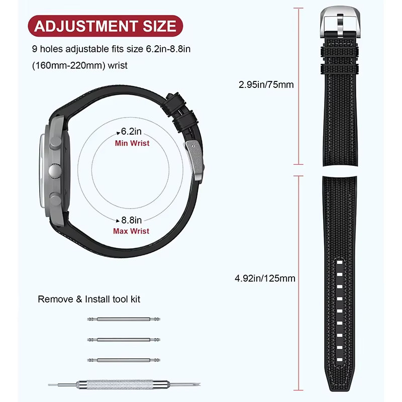 olevo Uhrenarmband Silikon, 20mm, Schwarz, Unisex - Bild 5