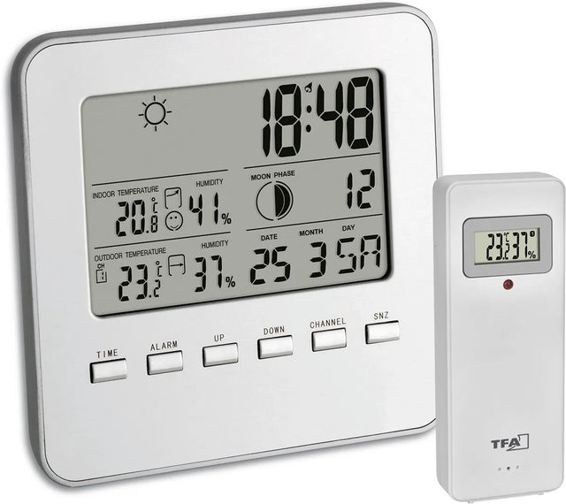 TFA Funk-Wetterstation Quadro in Silber inklusive Sensor - Bild 1