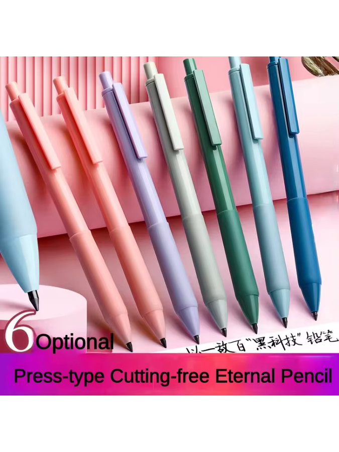6-teiliges Infinity-Bleistift-Set in Pink, tintenloser Graphit-Stift für Schule, Büro und Kunstskizzen, HB - Bild 7