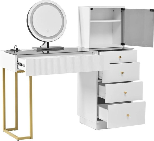 okwish Schminktisch mit LED Spiegel und 5 Schubladen in Weiß, B/T/H: 120 x 40 x 120 cm - Bild 1