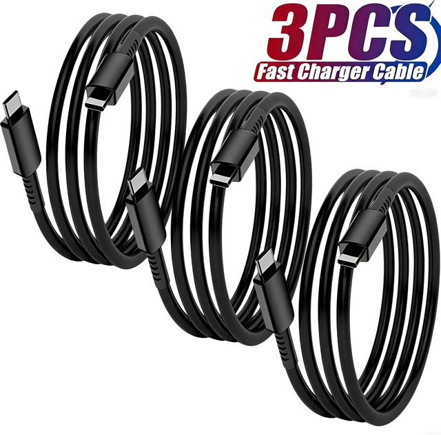 3CPS Dual USB-C Schnellladekabel 45W 5A in Schwarz für Samsung S24 S23 S22 Plus Note 20 Ultra und A55 A54 A53 Datenkabel - Bild 1