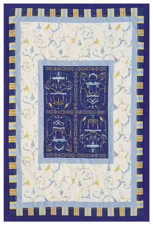 Bassetti Plaid OPLONTIS Blau mit Gold floralem Muster, B/B: 135 x 190 cm